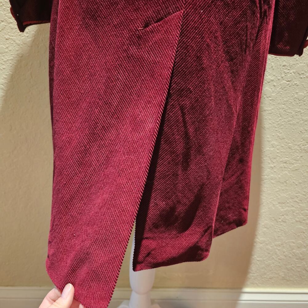 Burgundy Corduroy Velvet S Long Coat Statement Dramatic Gothic Victorian Cosplay - Picture 15 of 16